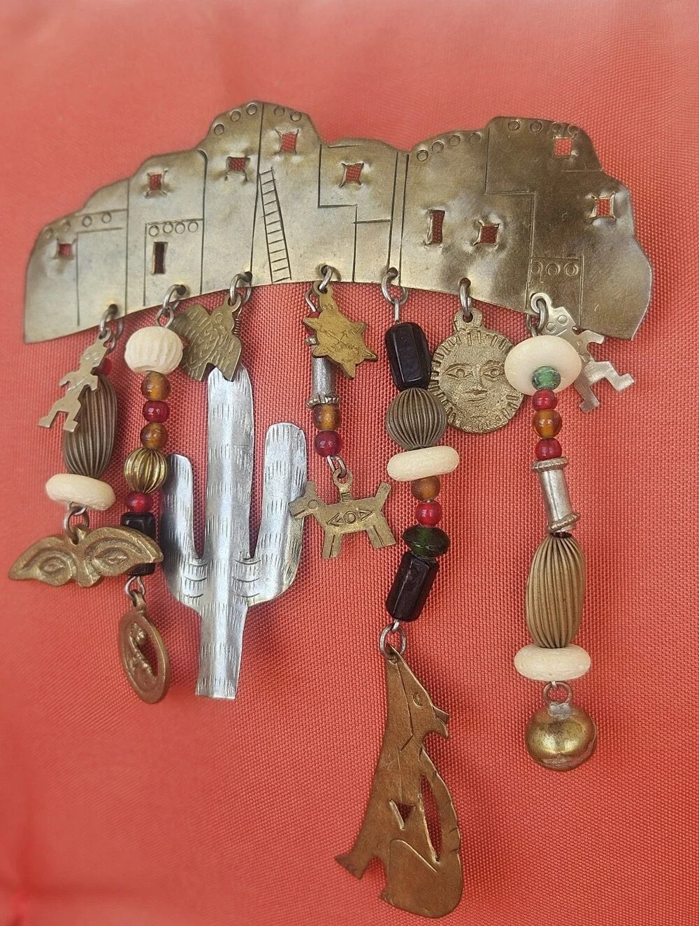 Vintage Southwestern Beaded Charm Brooch